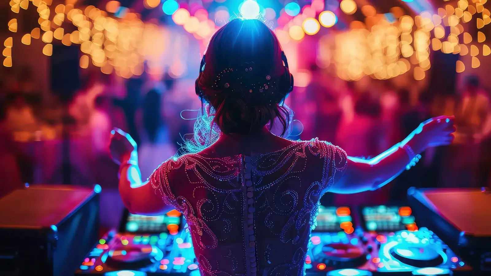 bride addressing guests from DJ table